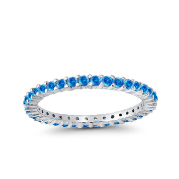 Full Eternity Wedding Band Round Simulated Blue Topaz CZ Ring 925 Sterling Silver